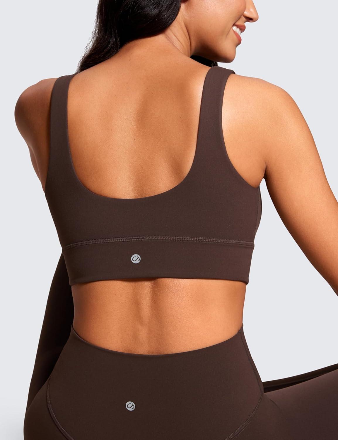 imageCRZ YOGA Butterluxe U Back Longline Sports Bras for Women Scoop Neck Padded Yoga Workout Crop Top with Built in PadsHot Fudge Brown