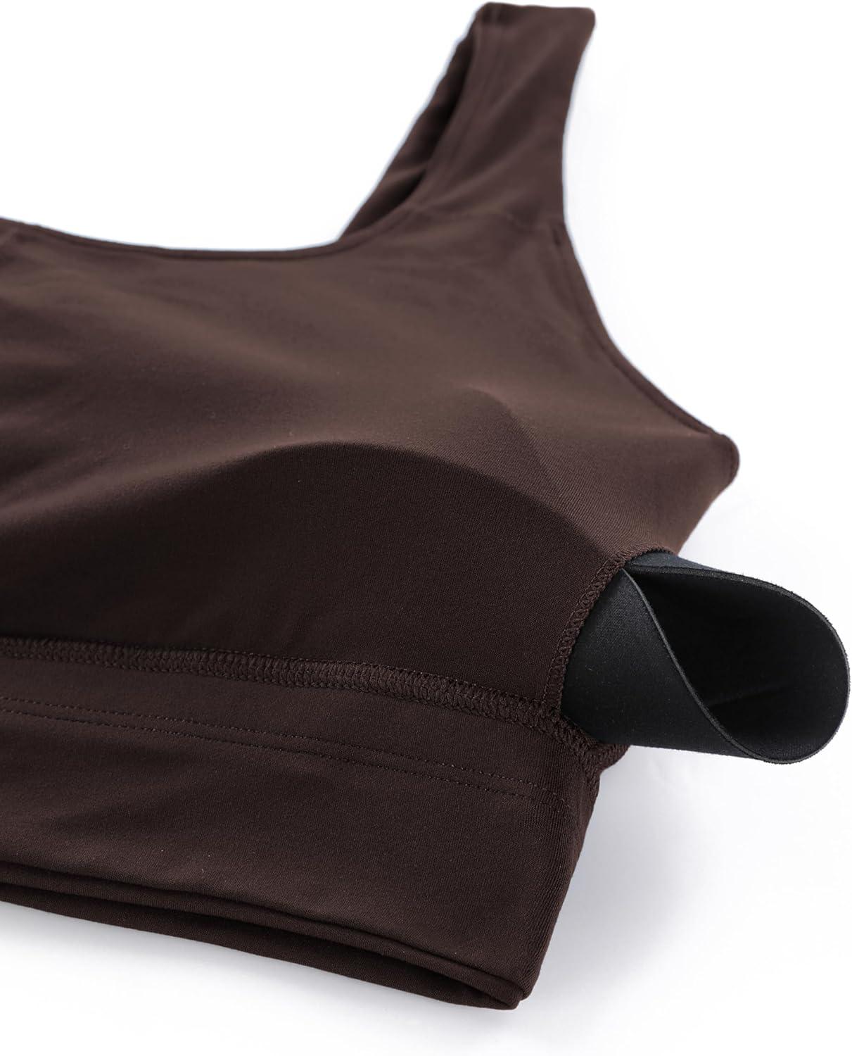 imageCRZ YOGA Butterluxe U Back Longline Sports Bras for Women Scoop Neck Padded Yoga Workout Crop Top with Built in PadsHot Fudge Brown
