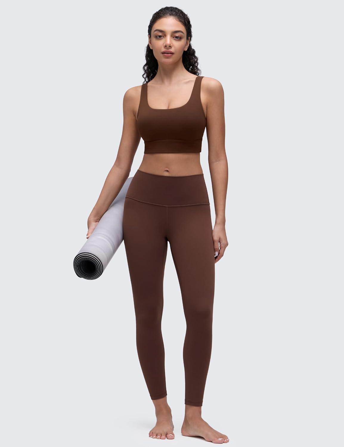 imageCRZ YOGA Butterluxe U Back Longline Sports Bras for Women Scoop Neck Padded Yoga Workout Crop Top with Built in PadsLava Brown