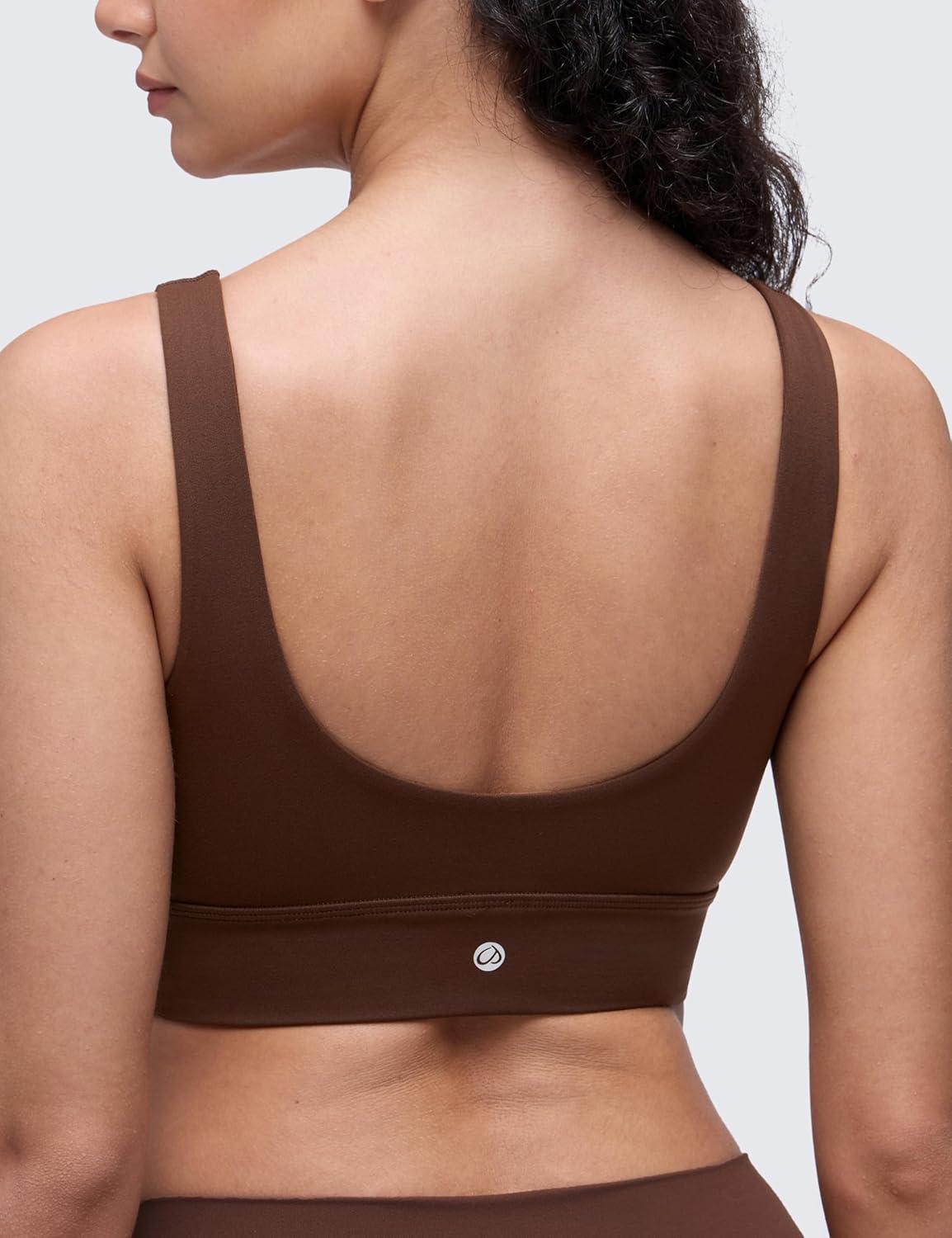 imageCRZ YOGA Butterluxe U Back Longline Sports Bras for Women Scoop Neck Padded Yoga Workout Crop Top with Built in PadsLava Brown