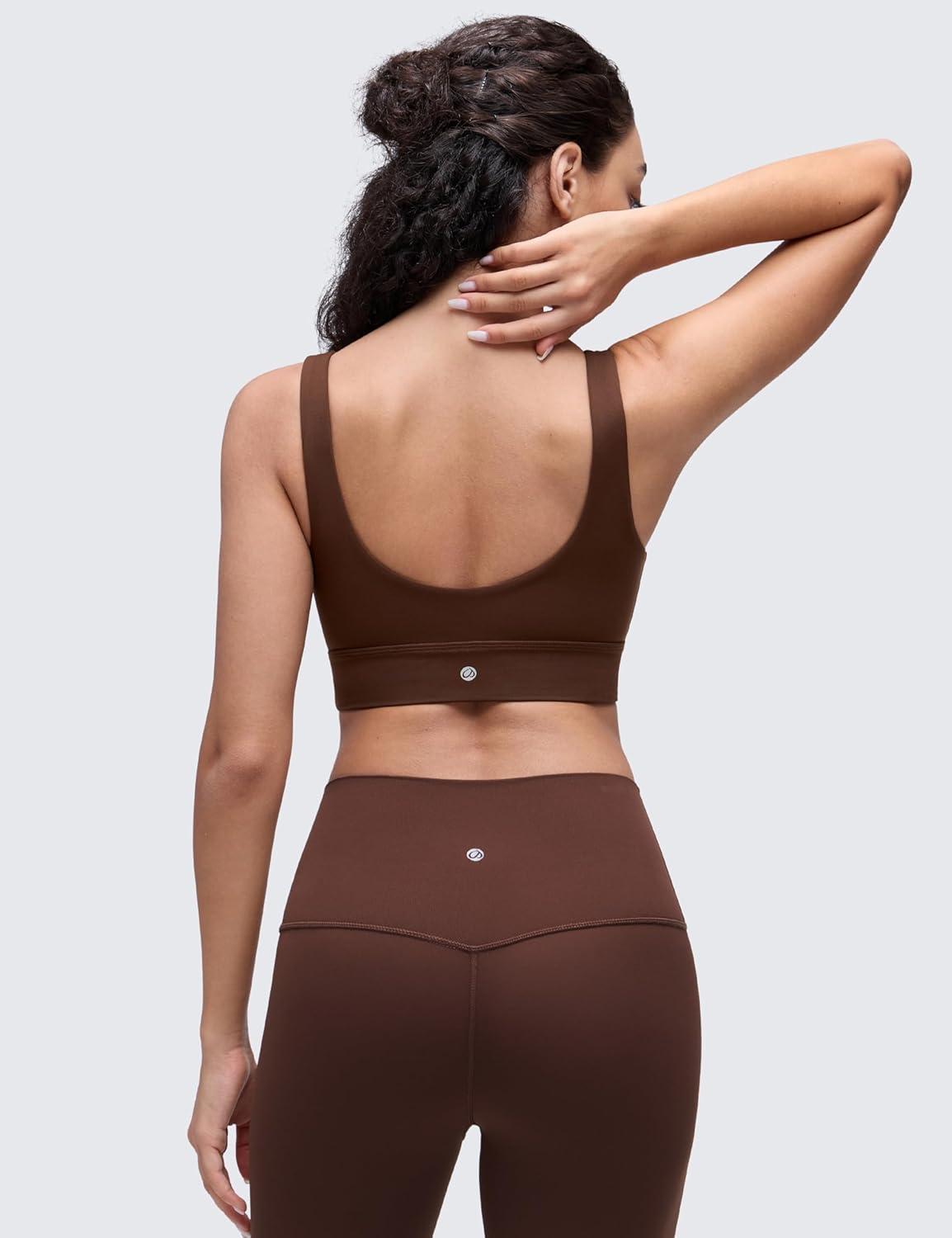 imageCRZ YOGA Butterluxe U Back Longline Sports Bras for Women Scoop Neck Padded Yoga Workout Crop Top with Built in PadsLava Brown