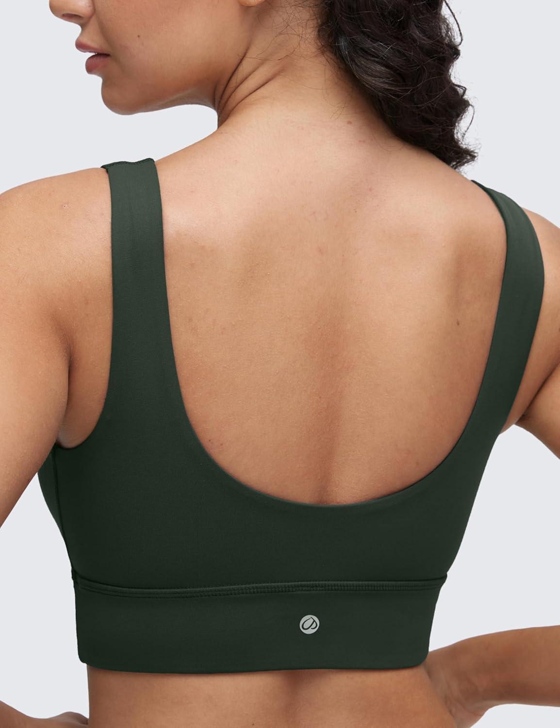 imageCRZ YOGA Butterluxe U Back Longline Sports Bras for Women Scoop Neck Padded Yoga Workout Crop Top with Built in PadsLegend Green