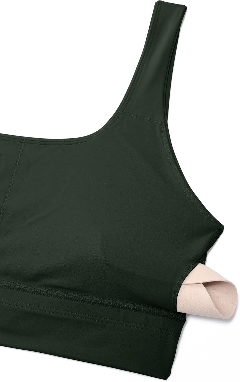 imageCRZ YOGA Butterluxe U Back Longline Sports Bras for Women Scoop Neck Padded Yoga Workout Crop Top with Built in PadsLegend Green