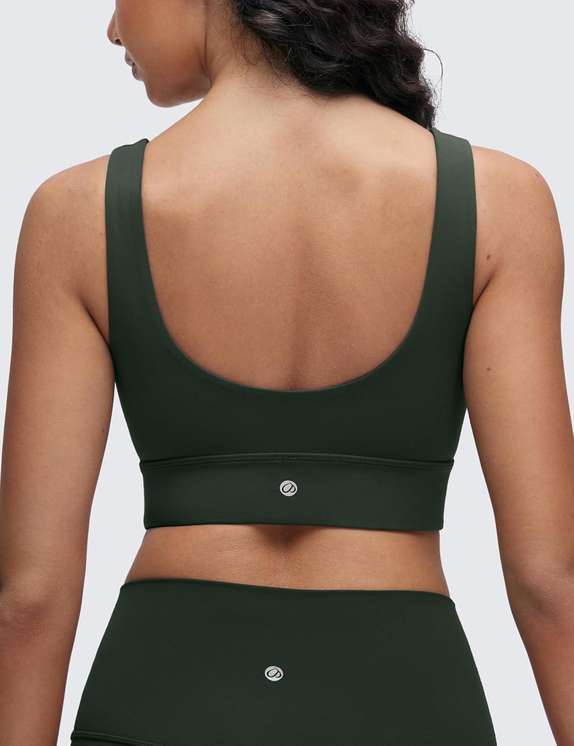 imageCRZ YOGA Butterluxe U Back Longline Sports Bras for Women Scoop Neck Padded Yoga Workout Crop Top with Built in PadsLegend Green