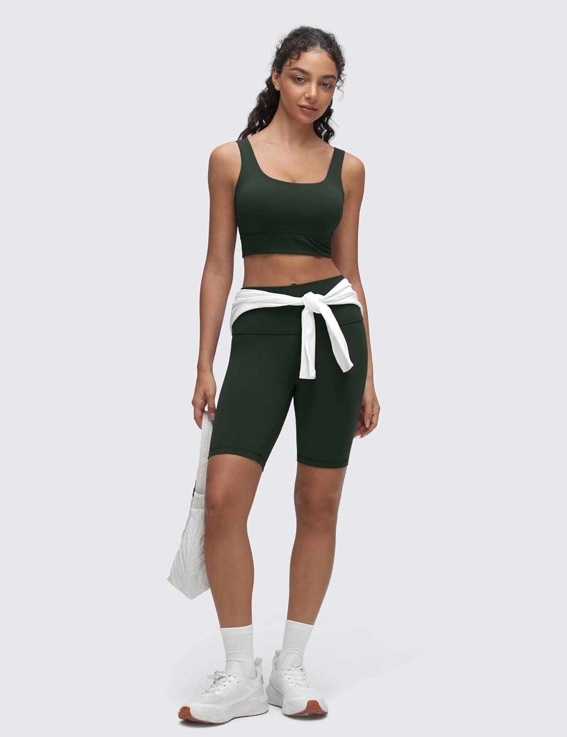 imageCRZ YOGA Butterluxe U Back Longline Sports Bras for Women Scoop Neck Padded Yoga Workout Crop Top with Built in PadsLegend Green