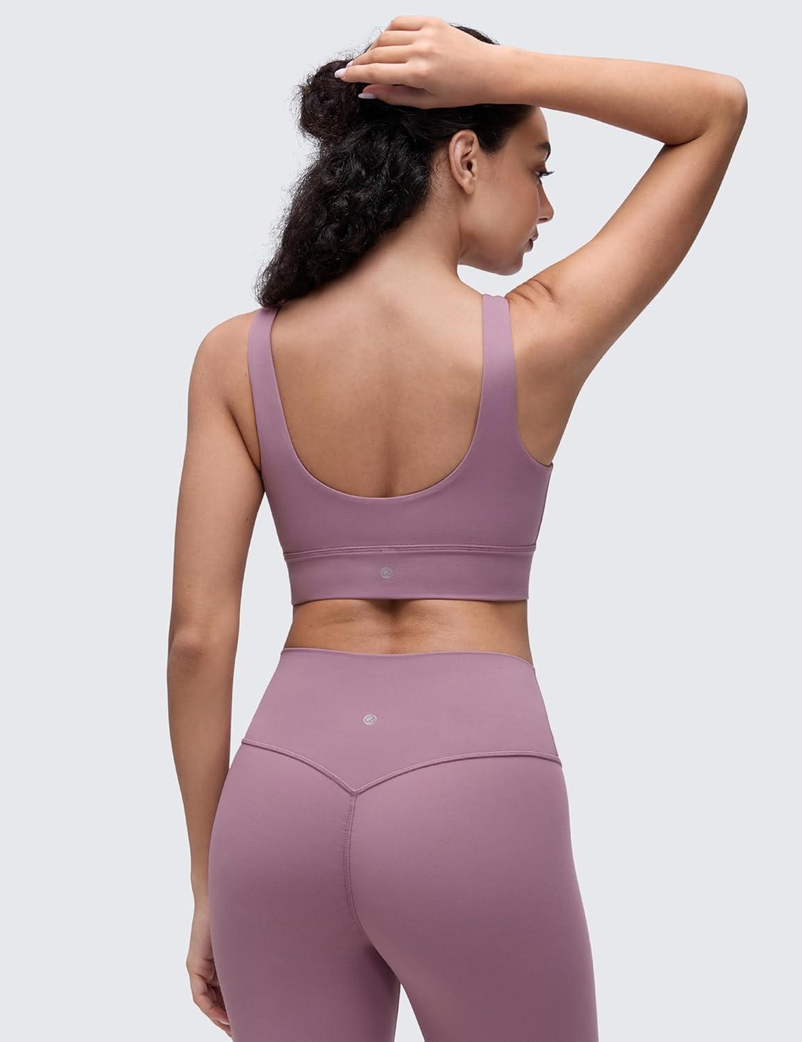 imageCRZ YOGA Butterluxe U Back Longline Sports Bras for Women Scoop Neck Padded Yoga Workout Crop Top with Built in PadsLight Lavender