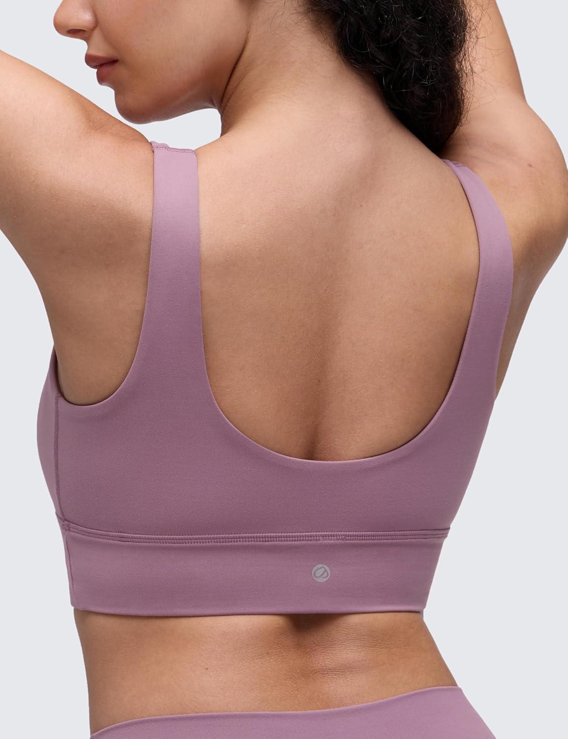 imageCRZ YOGA Butterluxe U Back Longline Sports Bras for Women Scoop Neck Padded Yoga Workout Crop Top with Built in PadsLight Lavender