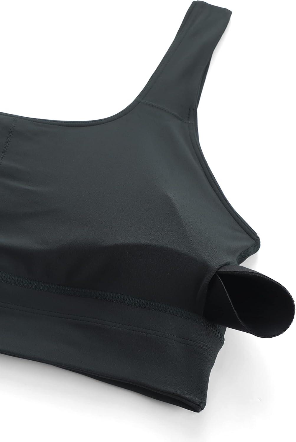 imageCRZ YOGA Butterluxe U Back Longline Sports Bras for Women Scoop Neck Padded Yoga Workout Crop Top with Built in PadsMelanite