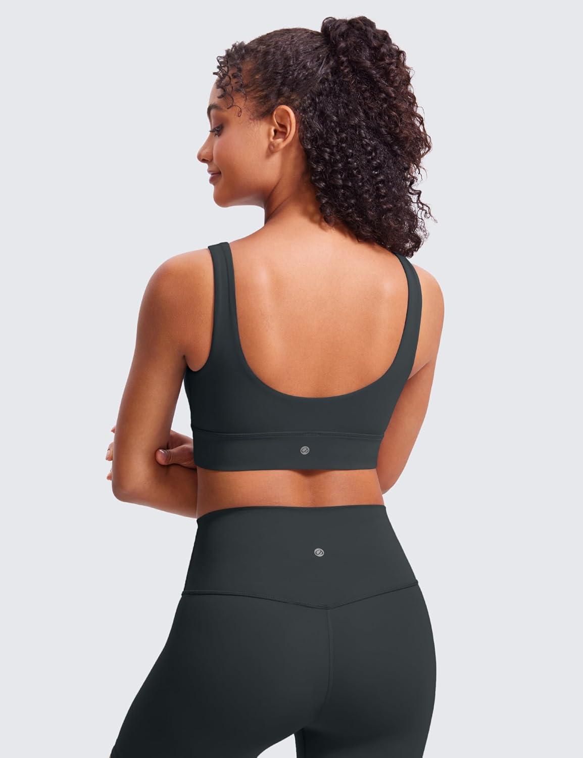 imageCRZ YOGA Butterluxe U Back Longline Sports Bras for Women Scoop Neck Padded Yoga Workout Crop Top with Built in PadsMelanite