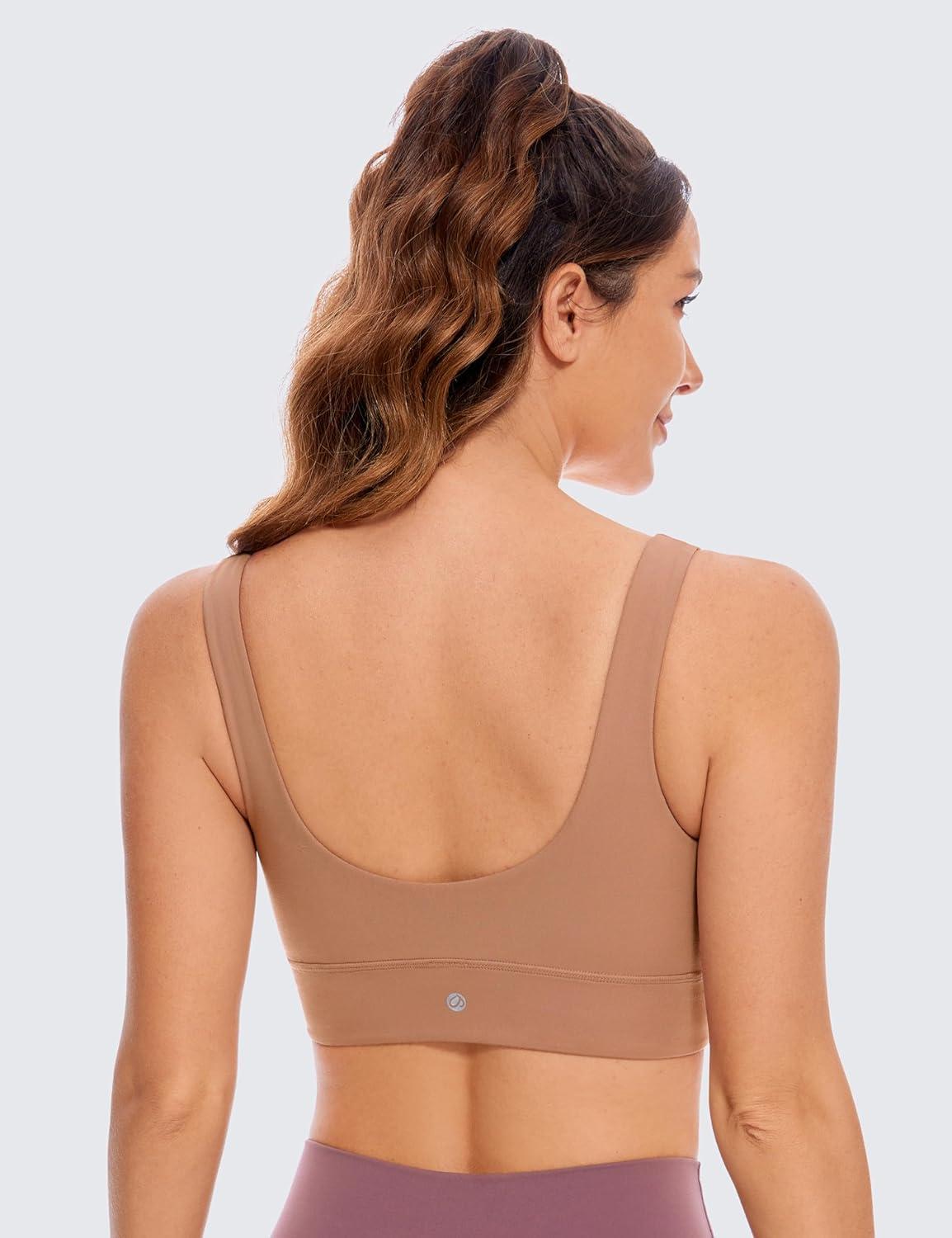 imageCRZ YOGA Butterluxe U Back Longline Sports Bras for Women Scoop Neck Padded Yoga Workout Crop Top with Built in PadsMocha Mousse