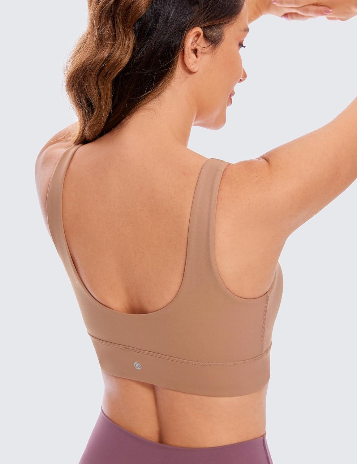 imageCRZ YOGA Butterluxe U Back Longline Sports Bras for Women Scoop Neck Padded Yoga Workout Crop Top with Built in PadsMocha Mousse