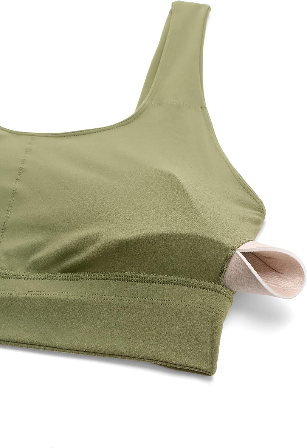 imageCRZ YOGA Butterluxe U Back Longline Sports Bras for Women Scoop Neck Padded Yoga Workout Crop Top with Built in PadsMoss Green
