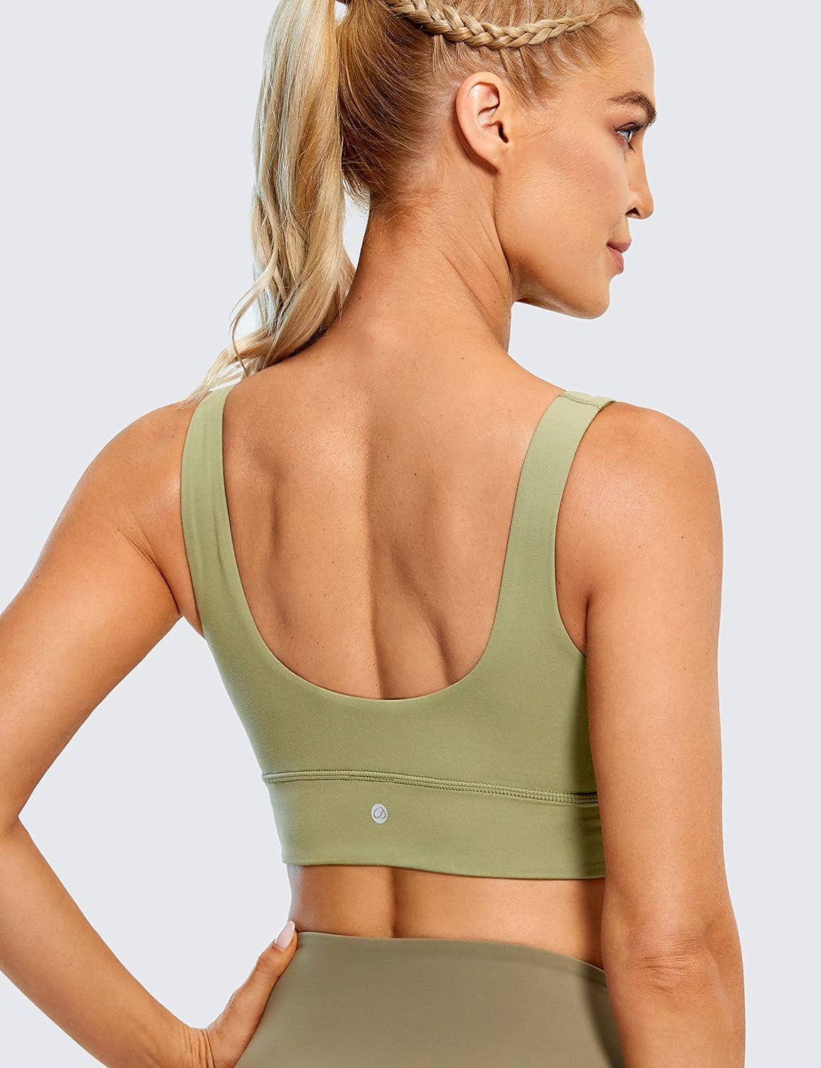 imageCRZ YOGA Butterluxe U Back Longline Sports Bras for Women Scoop Neck Padded Yoga Workout Crop Top with Built in PadsMoss Green
