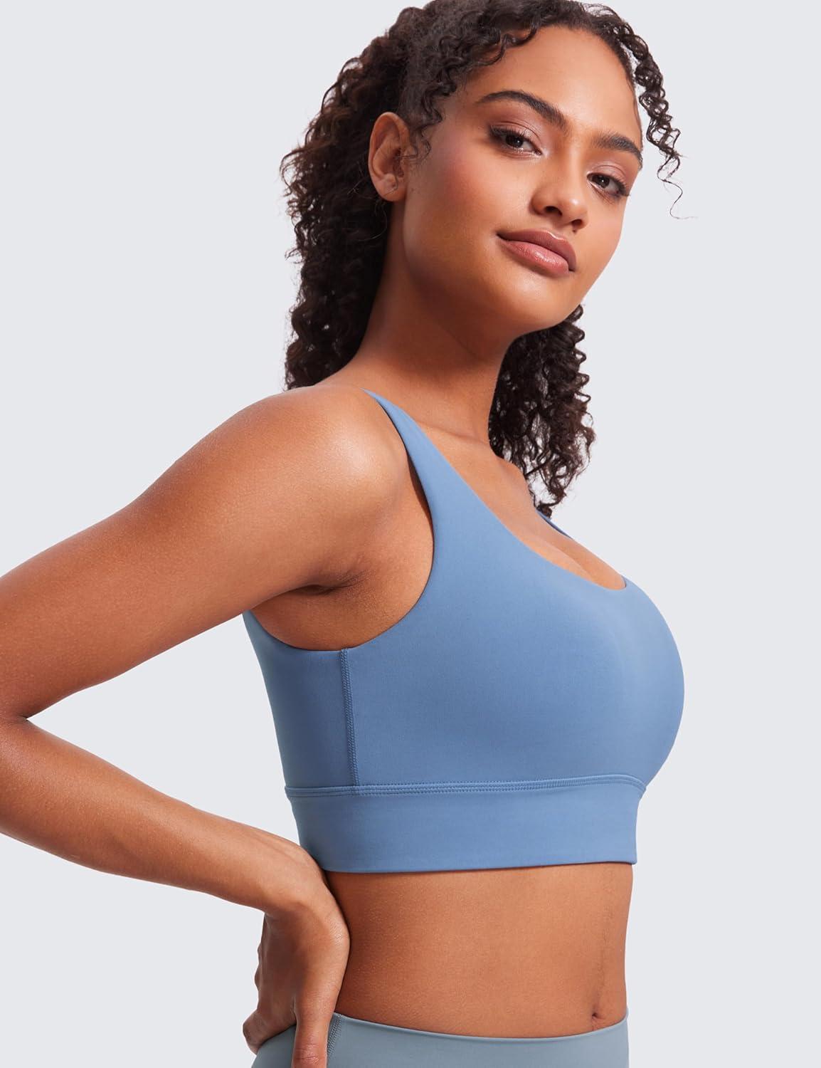 imageCRZ YOGA Butterluxe U Back Longline Sports Bras for Women Scoop Neck Padded Yoga Workout Crop Top with Built in PadsOasis Blue