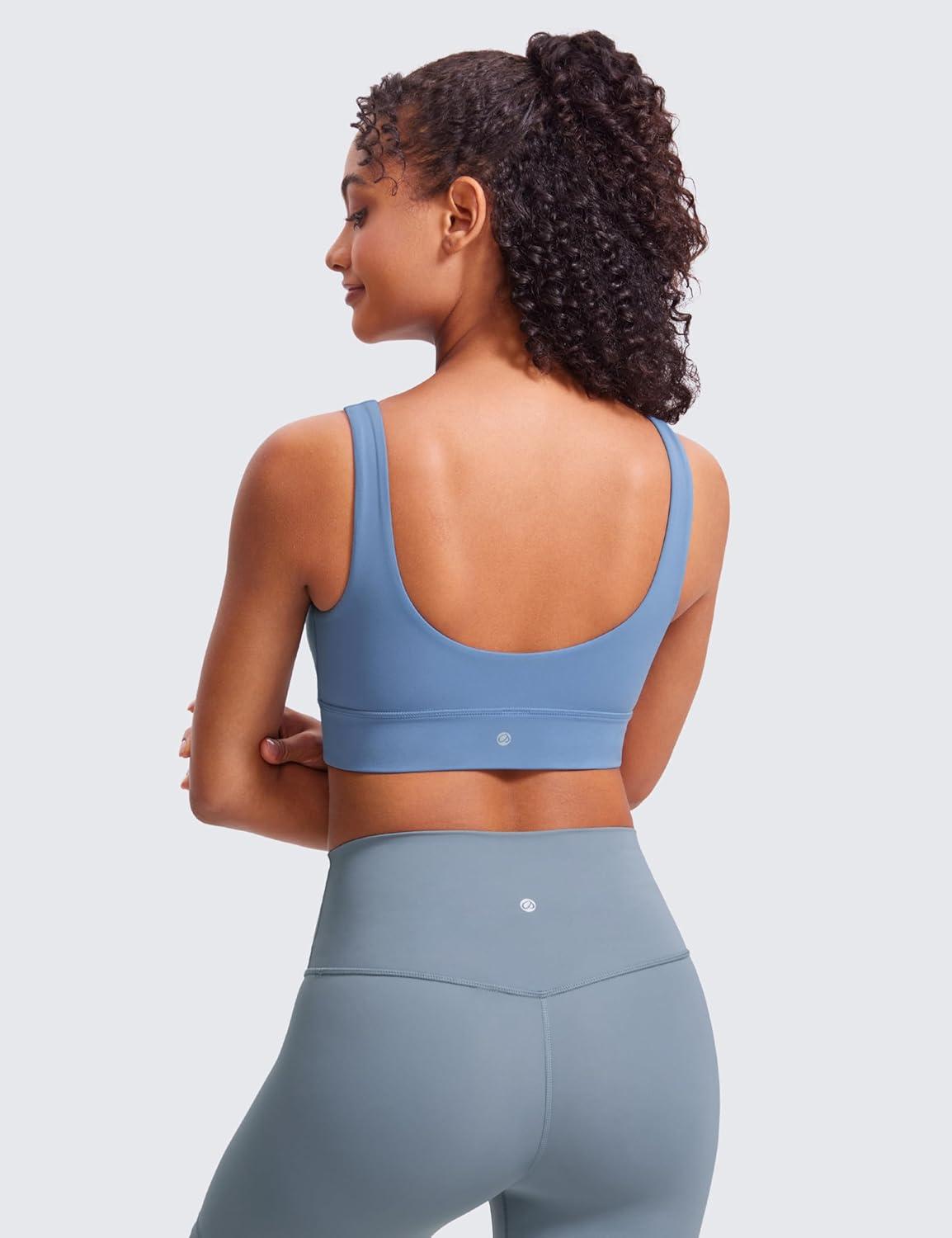 imageCRZ YOGA Butterluxe U Back Longline Sports Bras for Women Scoop Neck Padded Yoga Workout Crop Top with Built in PadsOasis Blue