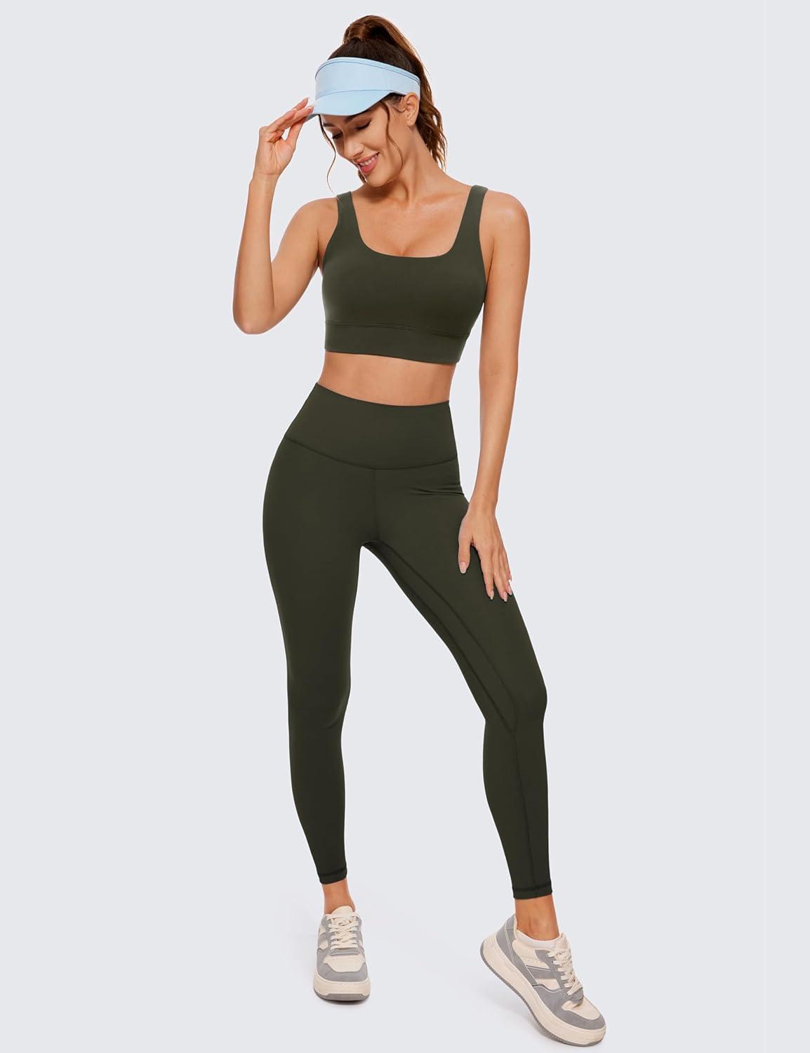 imageCRZ YOGA Butterluxe U Back Longline Sports Bras for Women Scoop Neck Padded Yoga Workout Crop Top with Built in PadsOlive Green