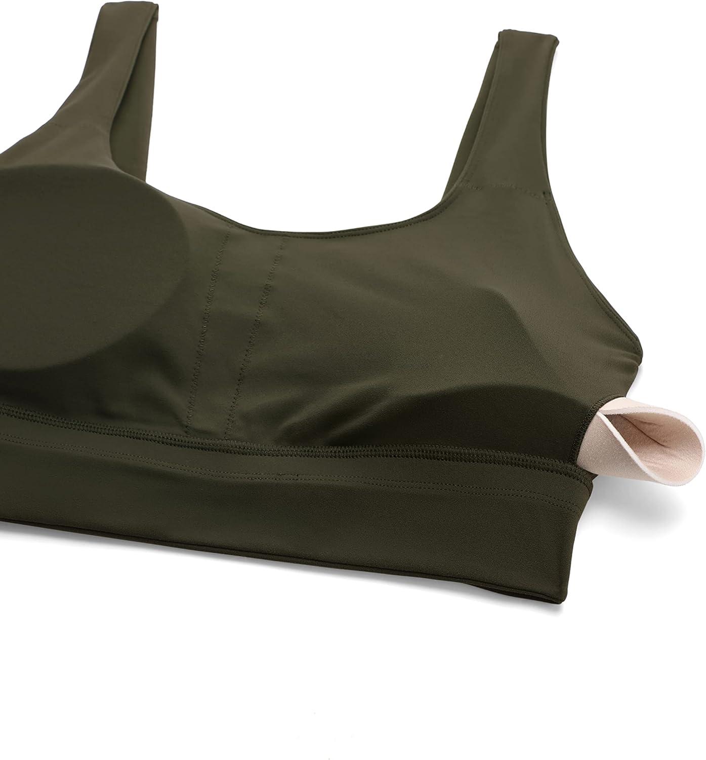 imageCRZ YOGA Butterluxe U Back Longline Sports Bras for Women Scoop Neck Padded Yoga Workout Crop Top with Built in PadsOlive Green