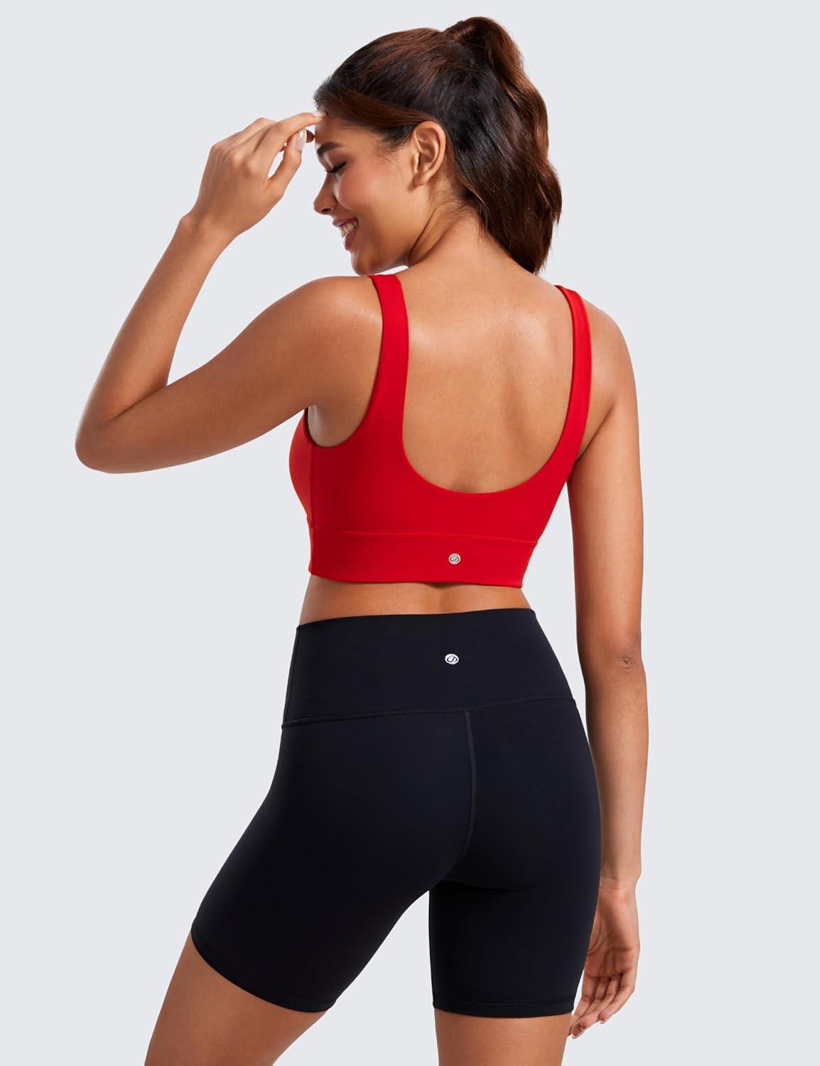 imageCRZ YOGA Butterluxe U Back Longline Sports Bras for Women Scoop Neck Padded Yoga Workout Crop Top with Built in PadsRed Chili