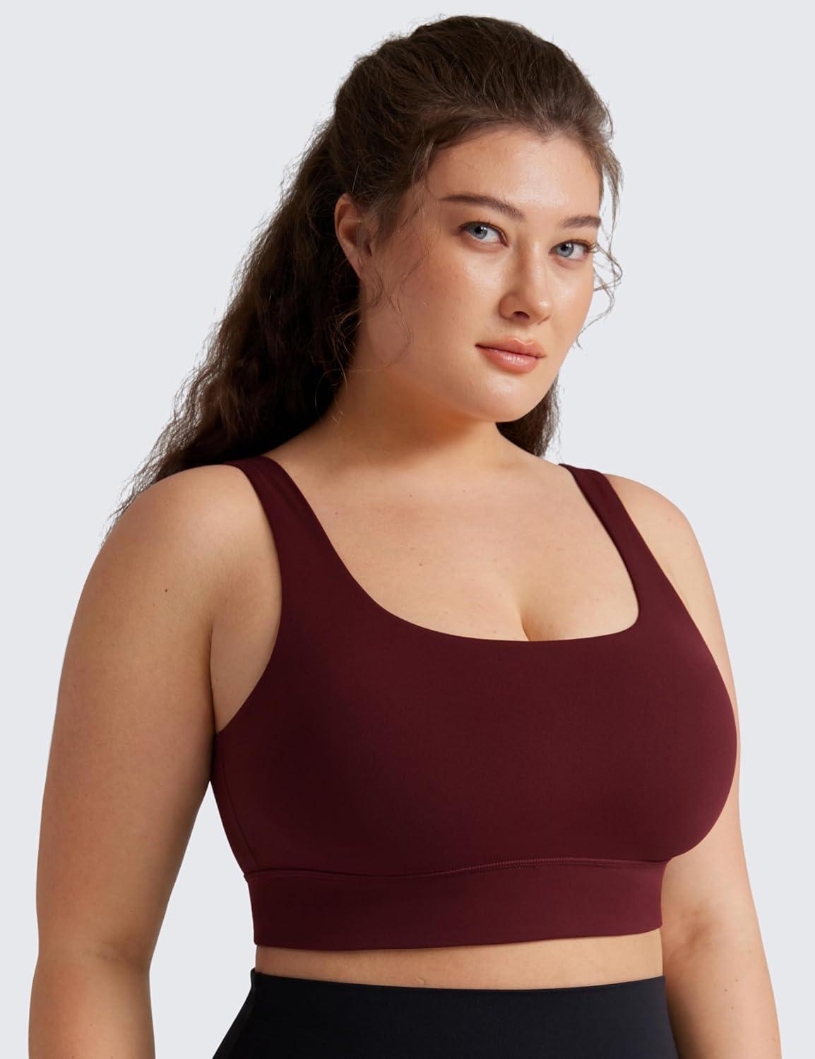 imageCRZ YOGA Butterluxe U Back Longline Sports Bras for Women Scoop Neck Padded Yoga Workout Crop Top with Built in PadsRed Merlot