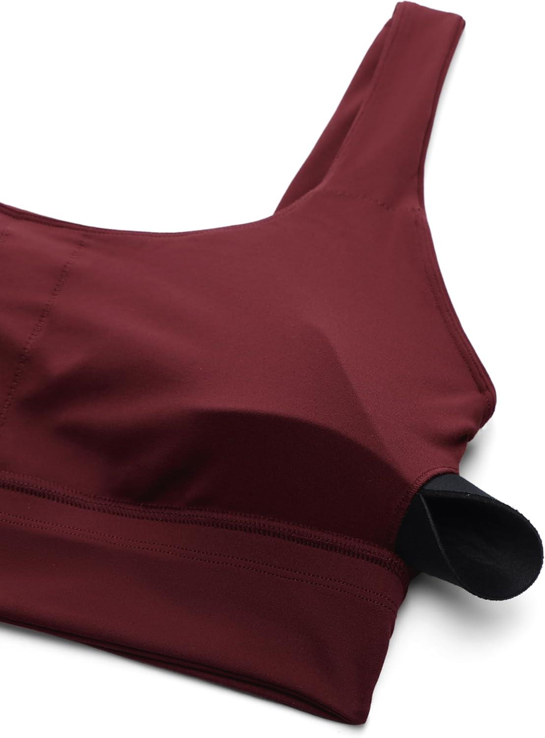 imageCRZ YOGA Butterluxe U Back Longline Sports Bras for Women Scoop Neck Padded Yoga Workout Crop Top with Built in PadsRed Merlot