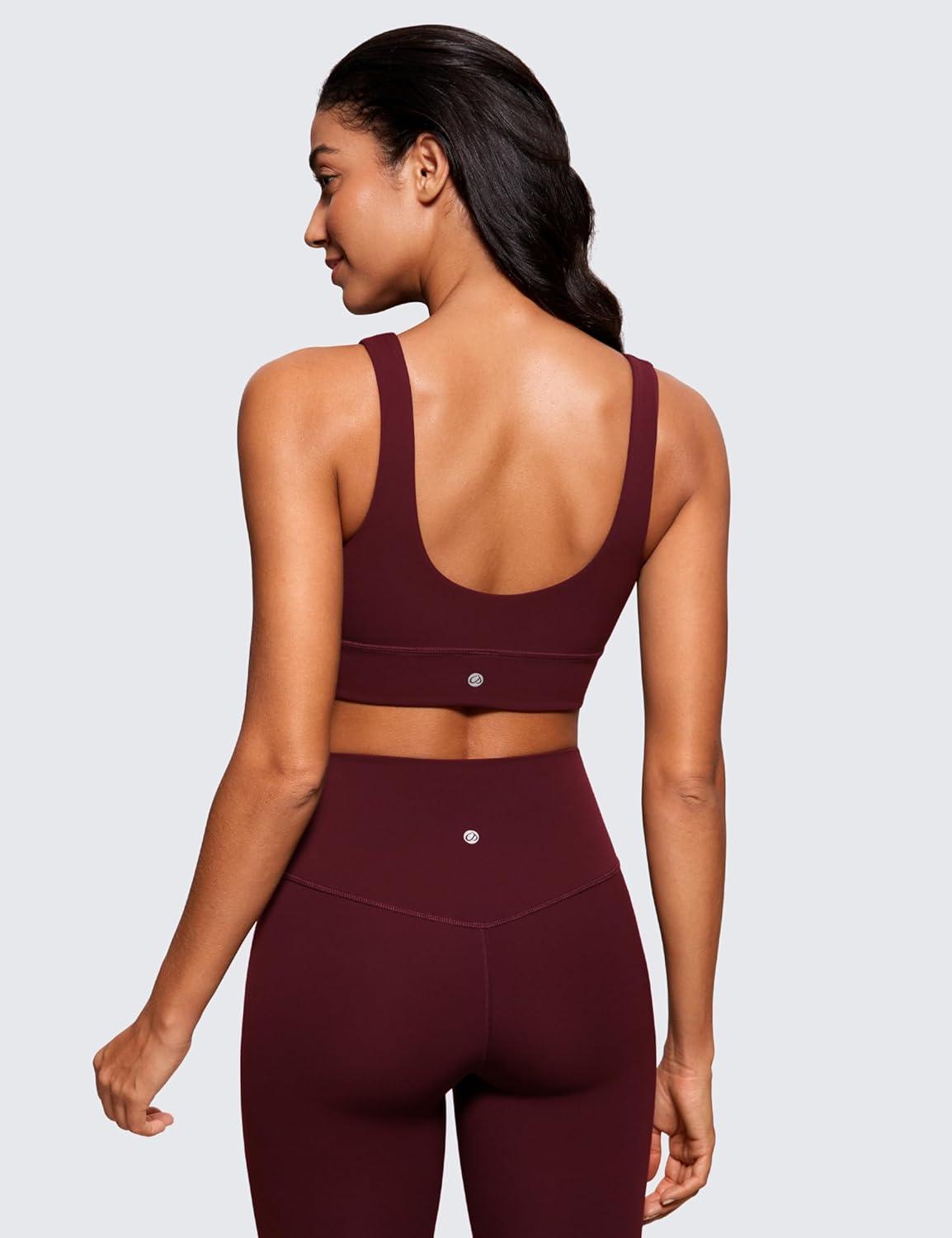 imageCRZ YOGA Butterluxe U Back Longline Sports Bras for Women Scoop Neck Padded Yoga Workout Crop Top with Built in PadsRed Merlot