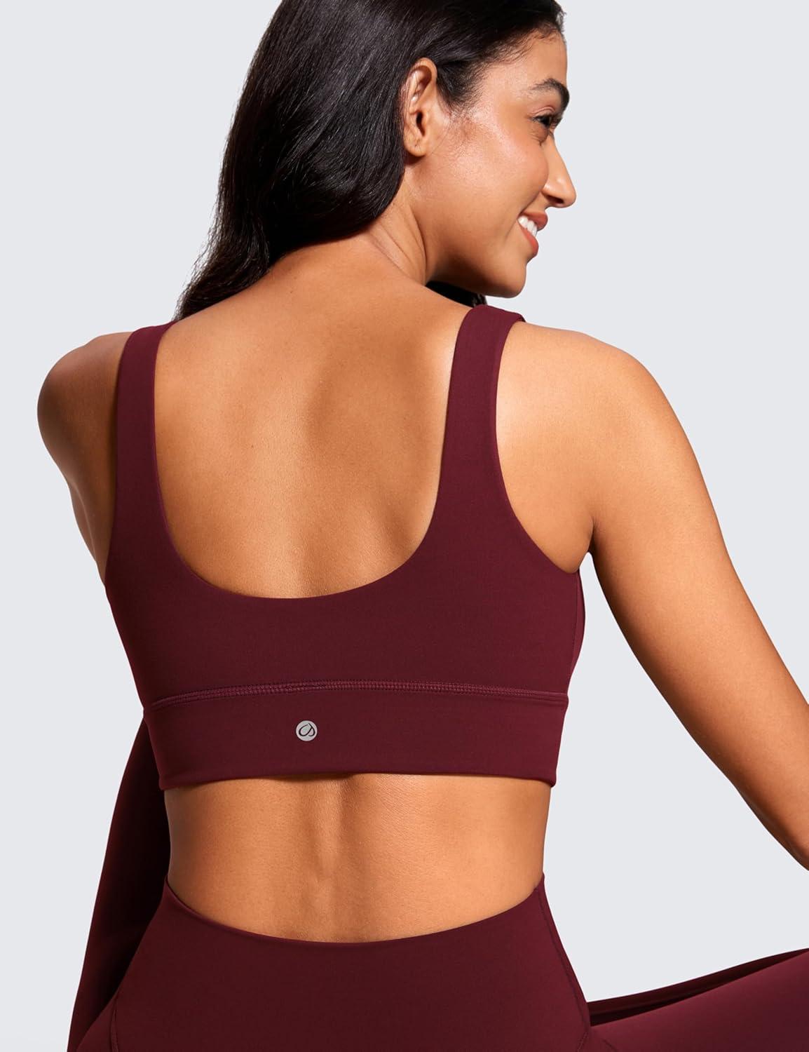 imageCRZ YOGA Butterluxe U Back Longline Sports Bras for Women Scoop Neck Padded Yoga Workout Crop Top with Built in PadsRed Merlot
