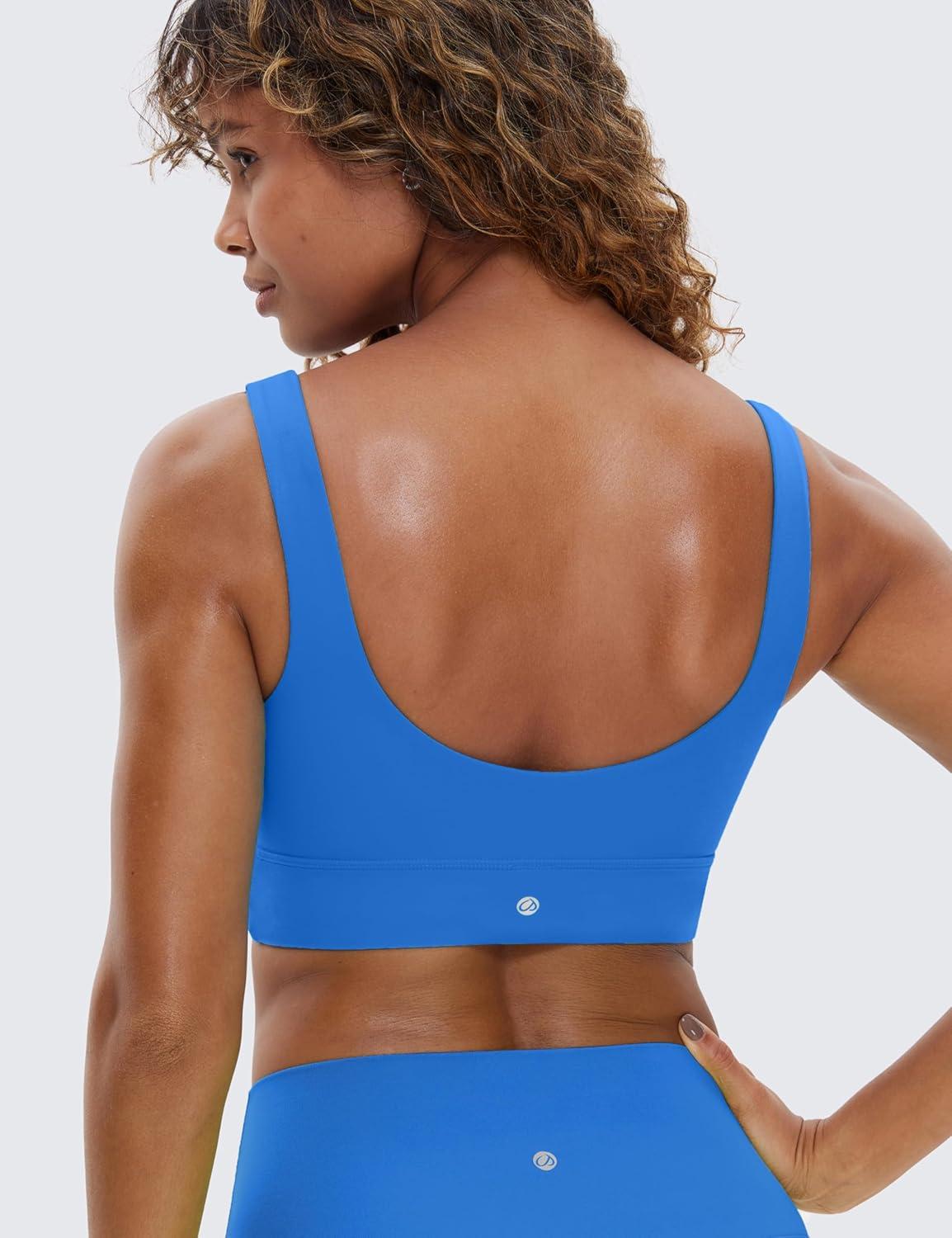 imageCRZ YOGA Butterluxe U Back Longline Sports Bras for Women Scoop Neck Padded Yoga Workout Crop Top with Built in PadsSparkle Blue