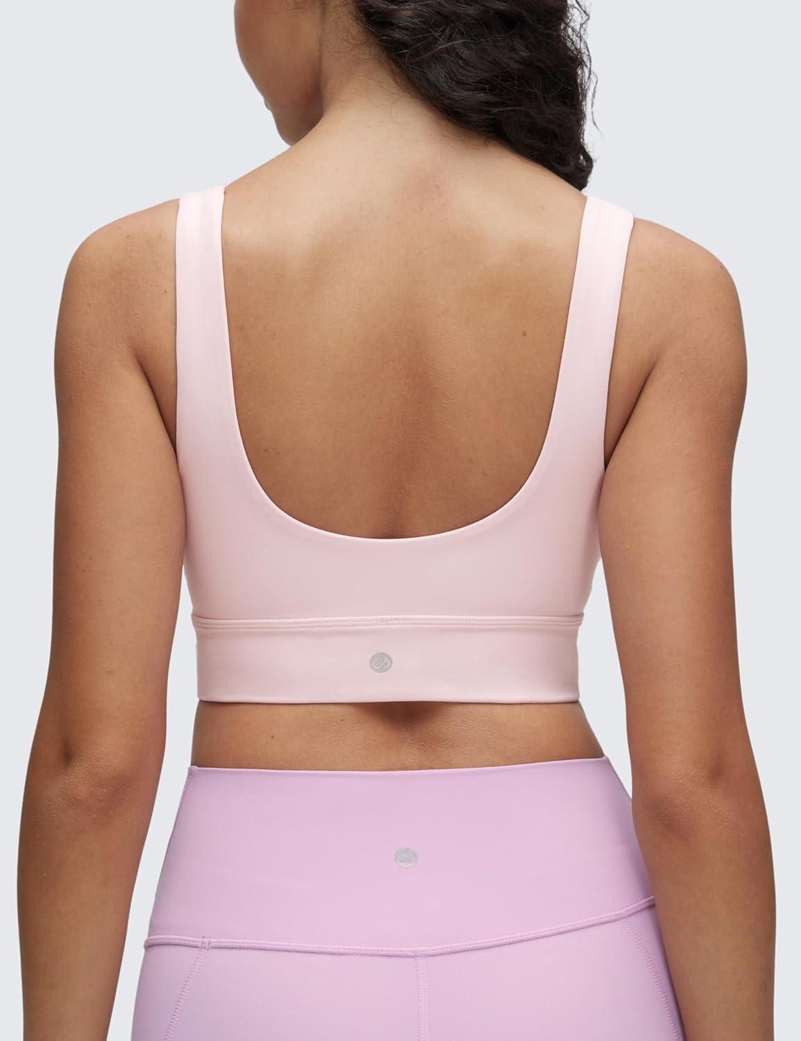 imageCRZ YOGA Butterluxe U Back Longline Sports Bras for Women Scoop Neck Padded Yoga Workout Crop Top with Built in PadsStrawberry Pink