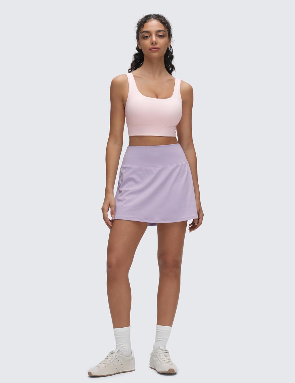 imageCRZ YOGA Butterluxe U Back Longline Sports Bras for Women Scoop Neck Padded Yoga Workout Crop Top with Built in PadsStrawberry Pink