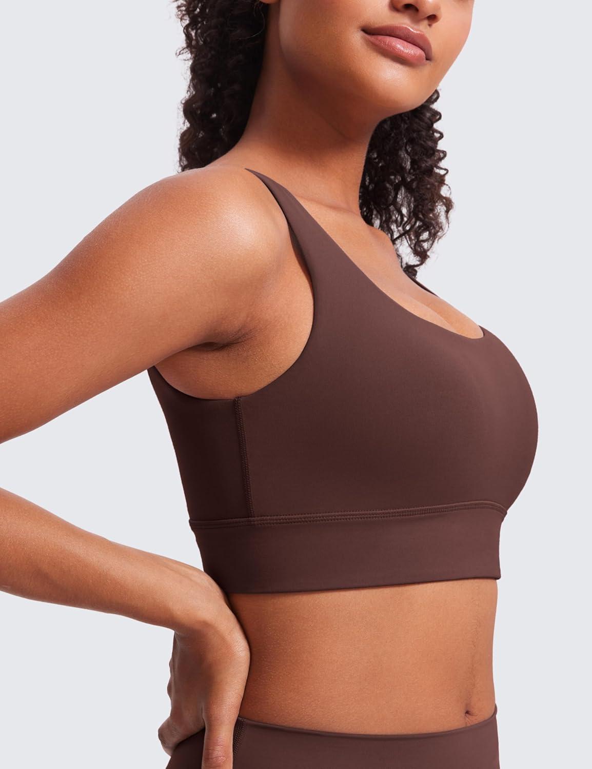 imageCRZ YOGA Butterluxe U Back Longline Sports Bras for Women Scoop Neck Padded Yoga Workout Crop Top with Built in PadsTaupe