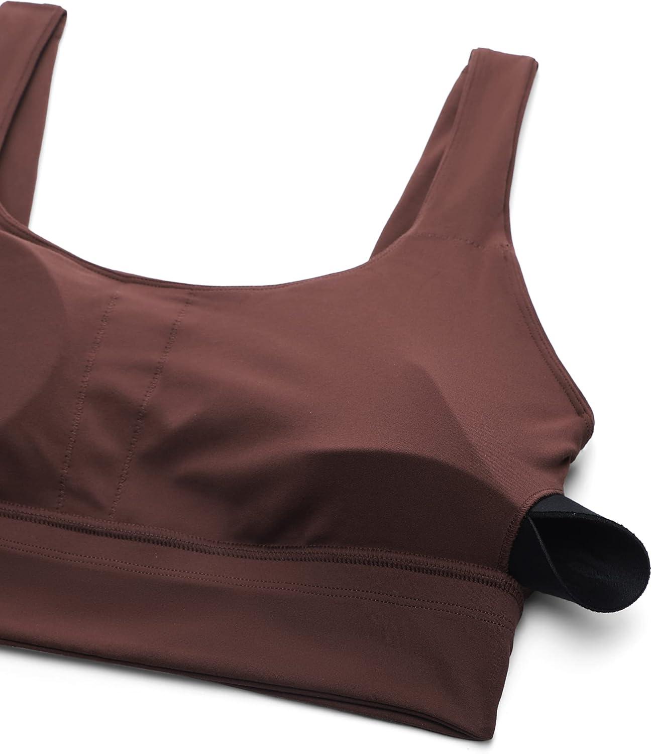 imageCRZ YOGA Butterluxe U Back Longline Sports Bras for Women Scoop Neck Padded Yoga Workout Crop Top with Built in PadsTaupe