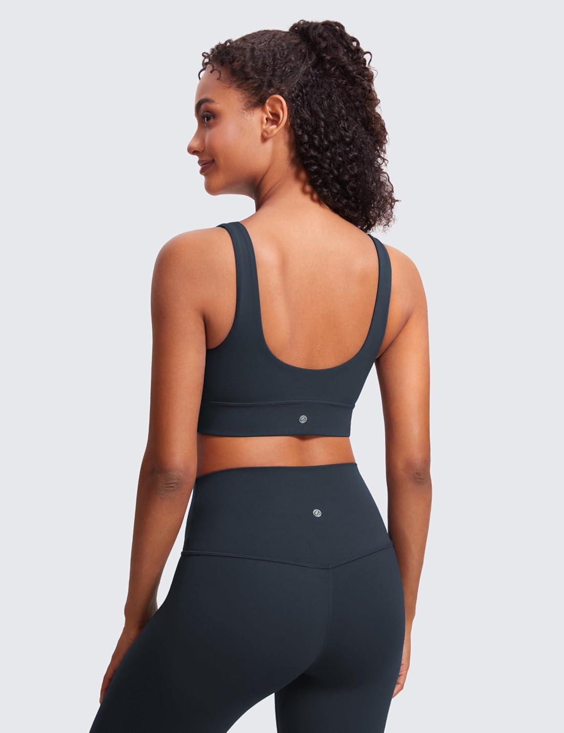 imageCRZ YOGA Butterluxe U Back Longline Sports Bras for Women Scoop Neck Padded Yoga Workout Crop Top with Built in PadsTrue Navy