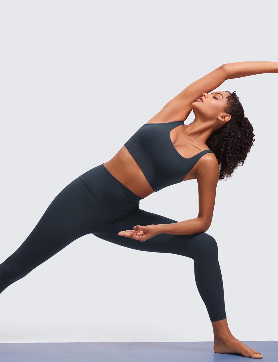 imageCRZ YOGA Butterluxe U Back Longline Sports Bras for Women Scoop Neck Padded Yoga Workout Crop Top with Built in PadsTrue Navy