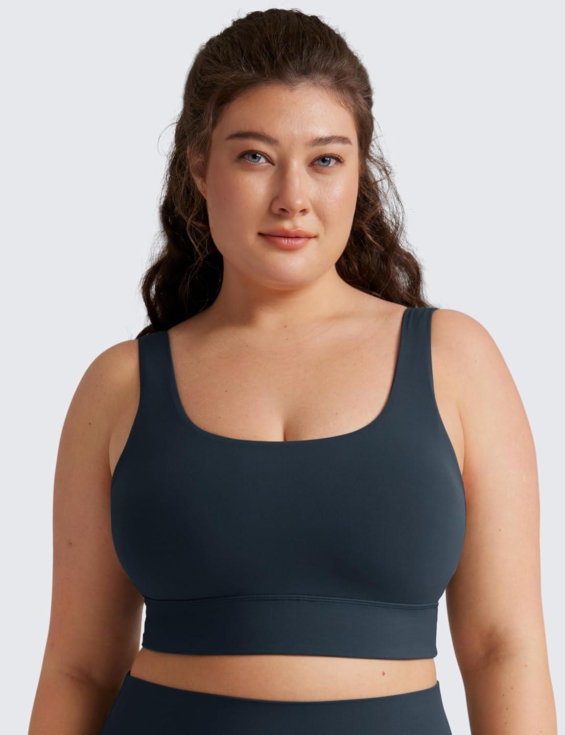 imageCRZ YOGA Butterluxe U Back Longline Sports Bras for Women Scoop Neck Padded Yoga Workout Crop Top with Built in PadsTrue Navy