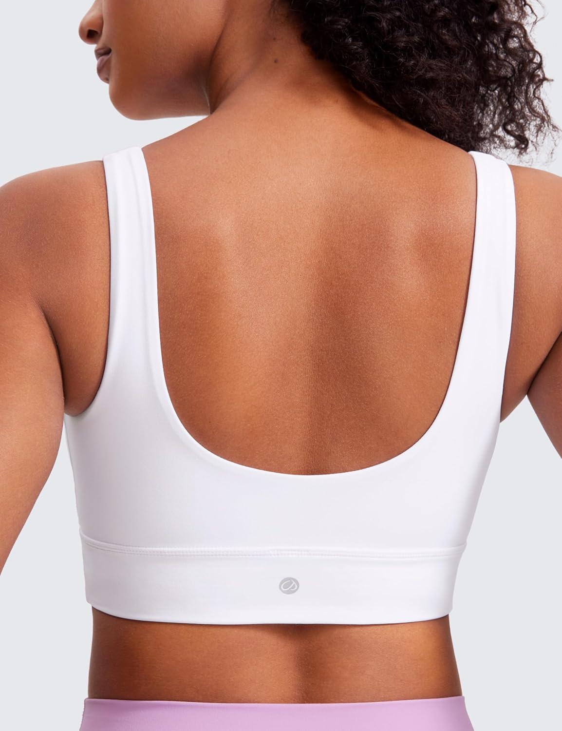 imageCRZ YOGA Butterluxe U Back Longline Sports Bras for Women Scoop Neck Padded Yoga Workout Crop Top with Built in PadsWhite