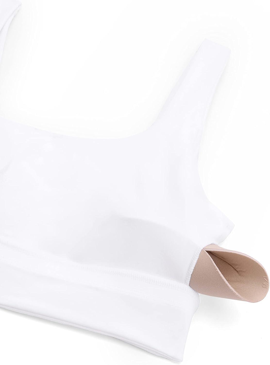 imageCRZ YOGA Butterluxe U Back Longline Sports Bras for Women Scoop Neck Padded Yoga Workout Crop Top with Built in PadsWhite