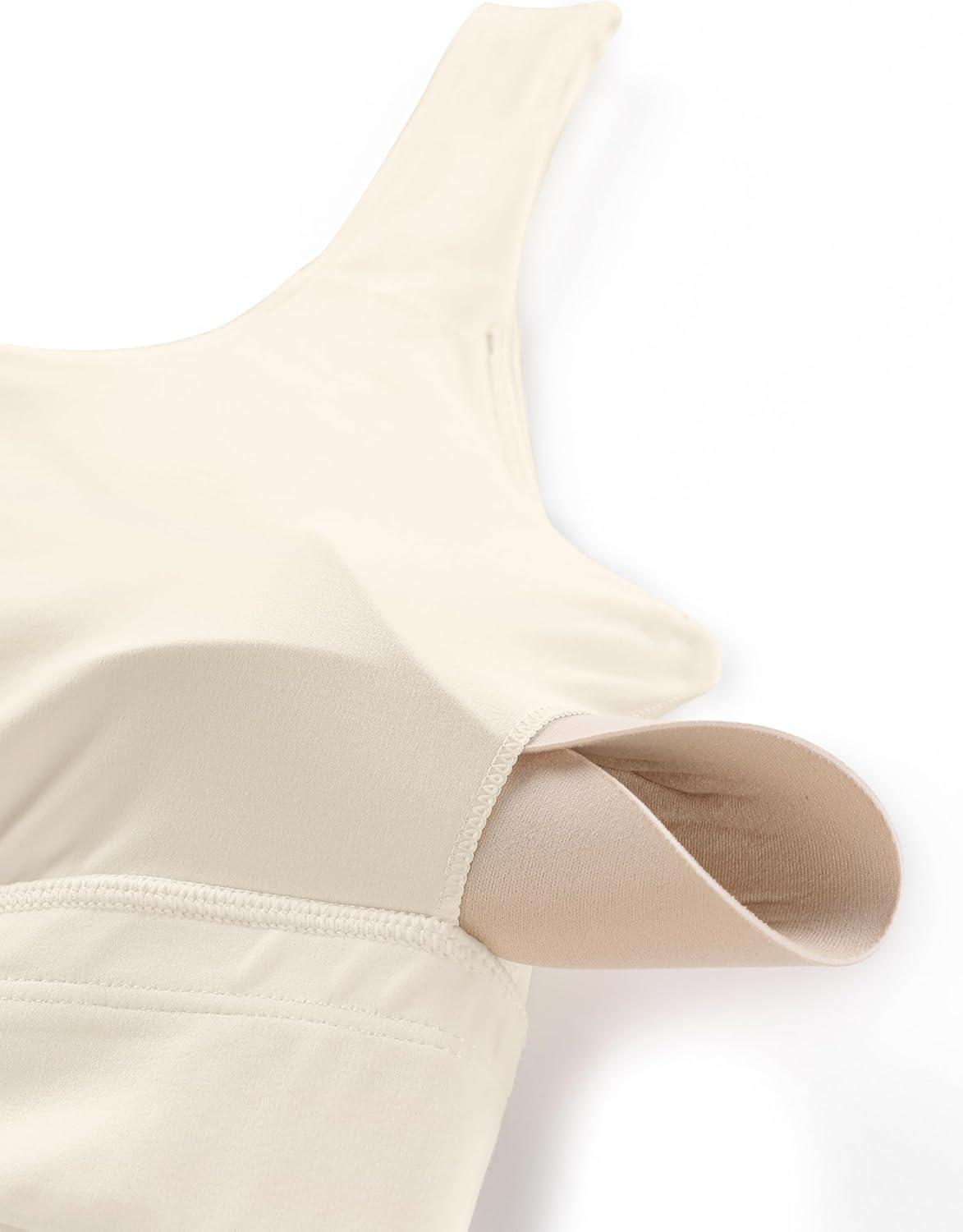 imageCRZ YOGA Butterluxe U Back Longline Sports Bras for Women Scoop Neck Padded Yoga Workout Crop Top with Built in PadsWhite Apricot