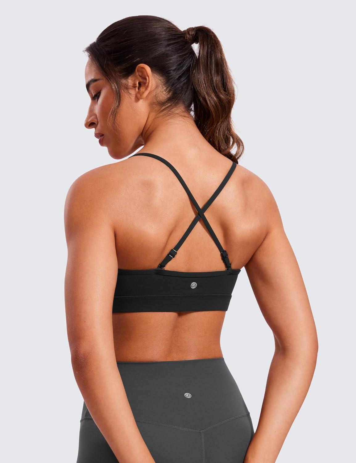 imageCRZ YOGA Butterluxe VNeck Sports Bras for Women Adjustable Thin Straps Padded Yoga Top Basic Wireless CamisoleBlack