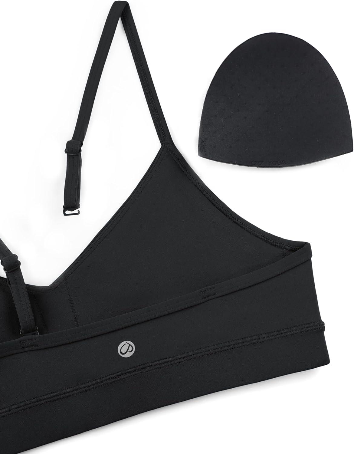 imageCRZ YOGA Butterluxe VNeck Sports Bras for Women Adjustable Thin Straps Padded Yoga Top Basic Wireless CamisoleBlack