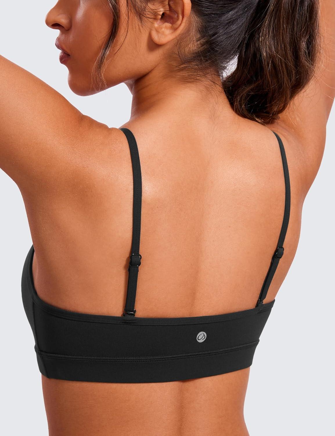 imageCRZ YOGA Butterluxe VNeck Sports Bras for Women Adjustable Thin Straps Padded Yoga Top Basic Wireless CamisoleBlack