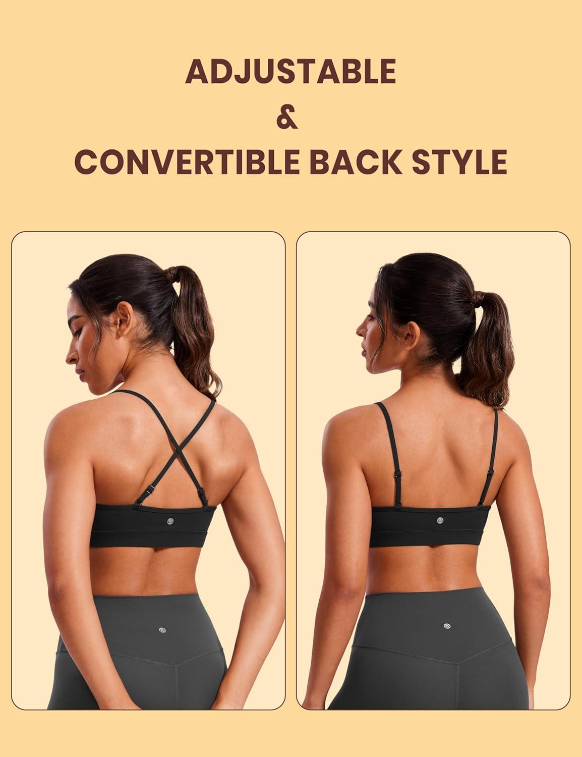 imageCRZ YOGA Butterluxe VNeck Sports Bras for Women Adjustable Thin Straps Padded Yoga Top Basic Wireless CamisoleBlack