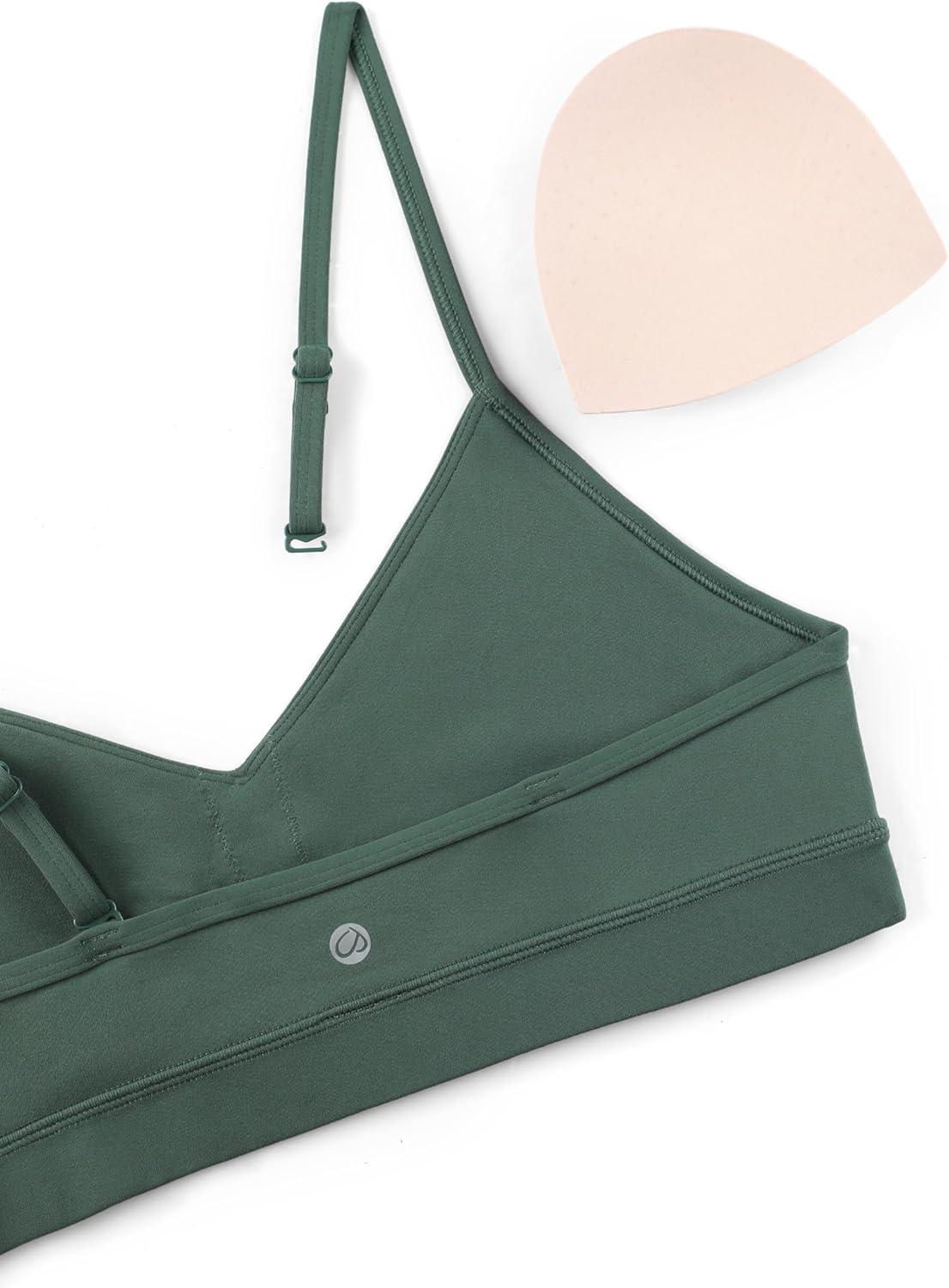 imageCRZ YOGA Butterluxe VNeck Sports Bras for Women Adjustable Thin Straps Padded Yoga Top Basic Wireless CamisoleDark Forest Green