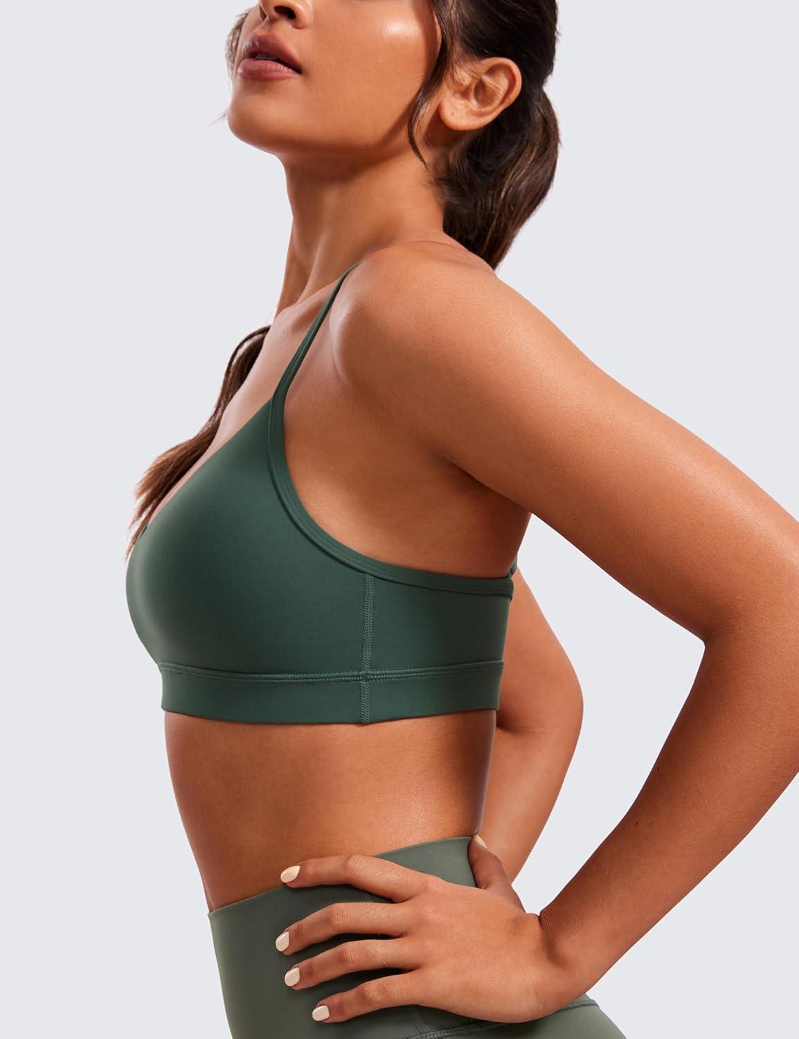 imageCRZ YOGA Butterluxe VNeck Sports Bras for Women Adjustable Thin Straps Padded Yoga Top Basic Wireless CamisoleDark Forest Green