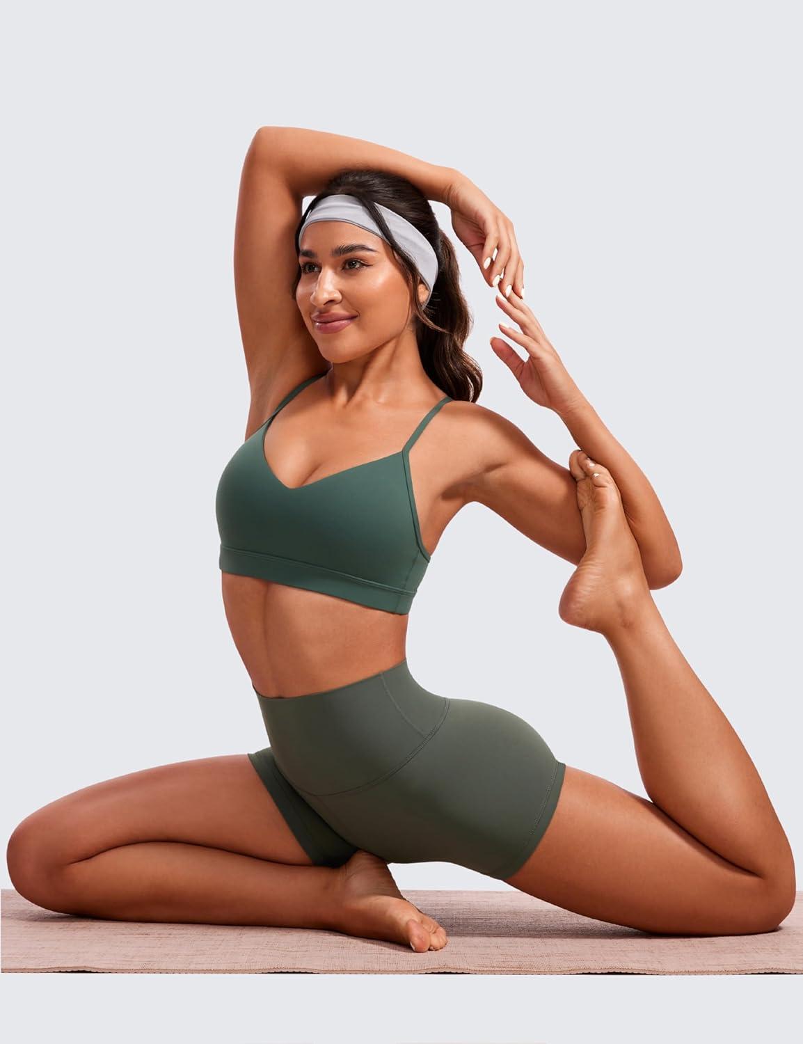 imageCRZ YOGA Butterluxe VNeck Sports Bras for Women Adjustable Thin Straps Padded Yoga Top Basic Wireless CamisoleDark Forest Green