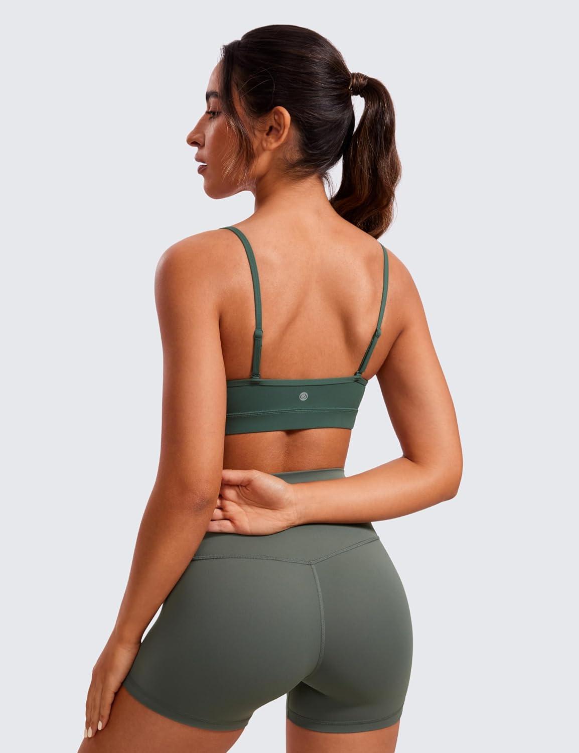 imageCRZ YOGA Butterluxe VNeck Sports Bras for Women Adjustable Thin Straps Padded Yoga Top Basic Wireless CamisoleDark Forest Green