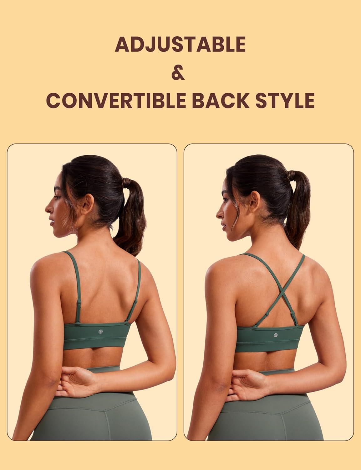 imageCRZ YOGA Butterluxe VNeck Sports Bras for Women Adjustable Thin Straps Padded Yoga Top Basic Wireless CamisoleDark Forest Green