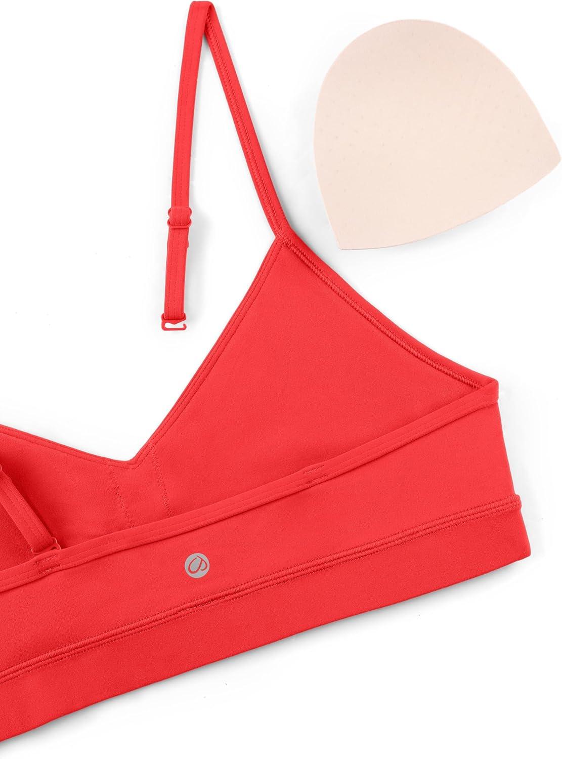 imageCRZ YOGA Butterluxe VNeck Sports Bras for Women Adjustable Thin Straps Padded Yoga Top Basic Wireless CamisoleDeep Red