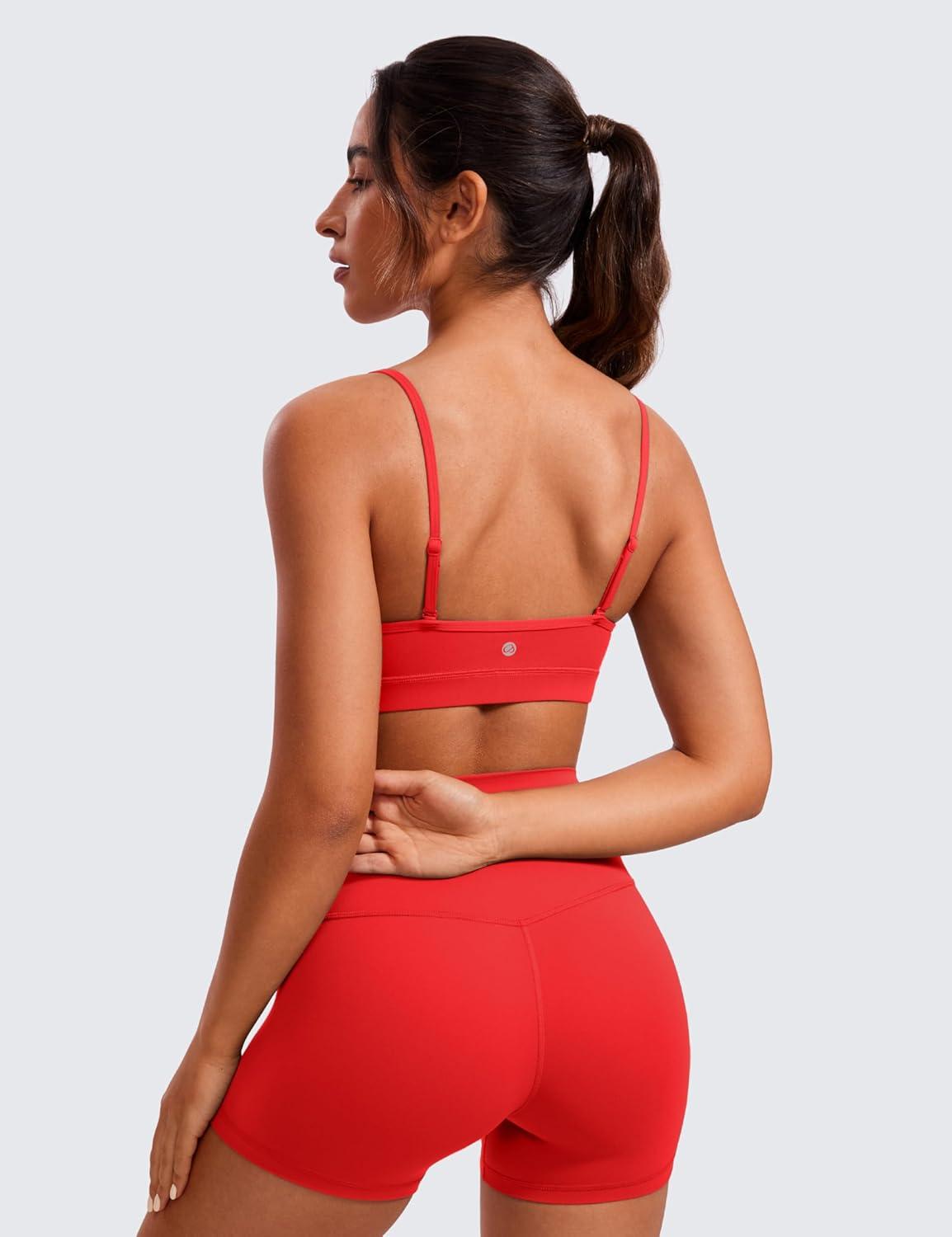 imageCRZ YOGA Butterluxe VNeck Sports Bras for Women Adjustable Thin Straps Padded Yoga Top Basic Wireless CamisoleDeep Red