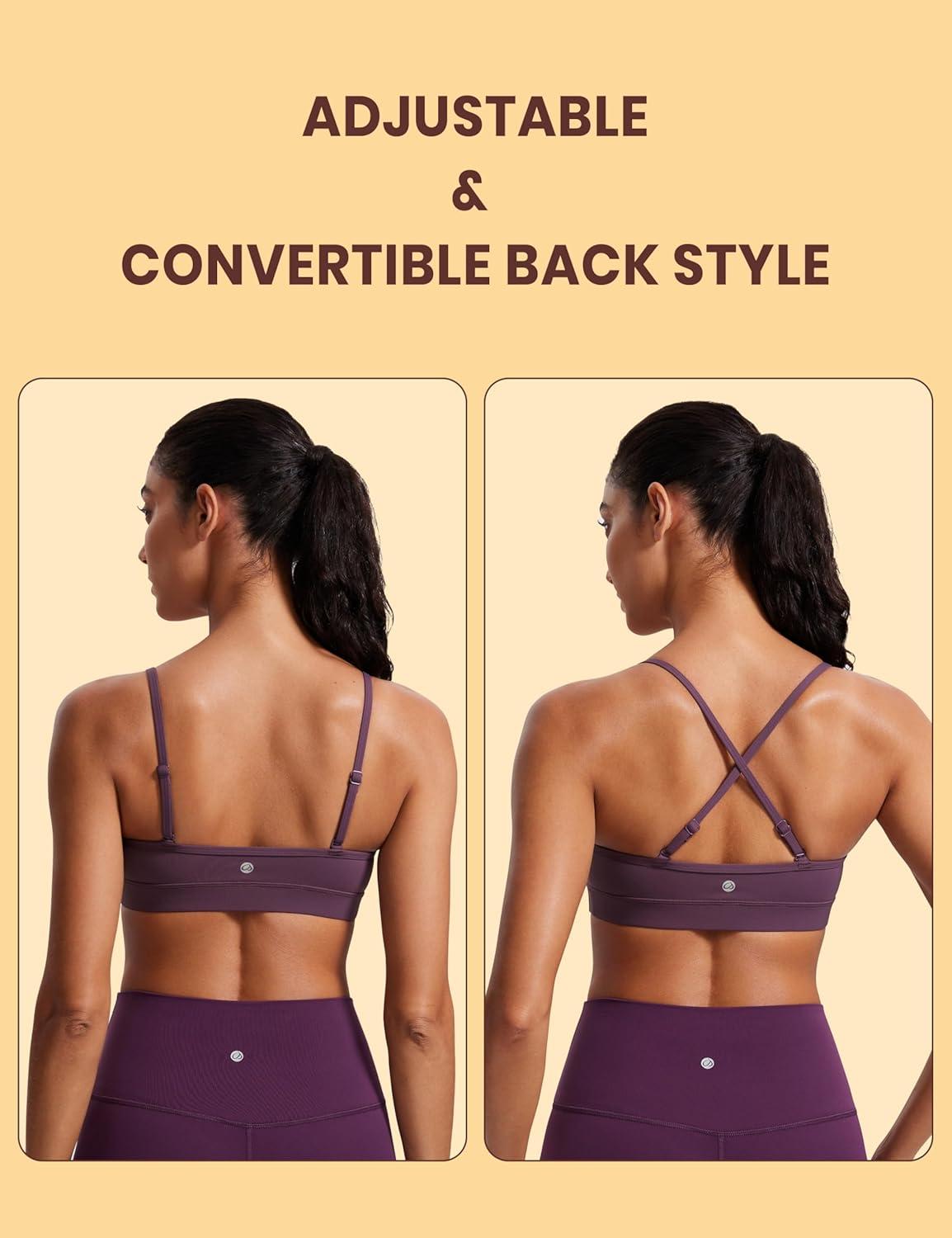 imageCRZ YOGA Butterluxe VNeck Sports Bras for Women Adjustable Thin Straps Padded Yoga Top Basic Wireless CamisoleGrape Thistle Purple
