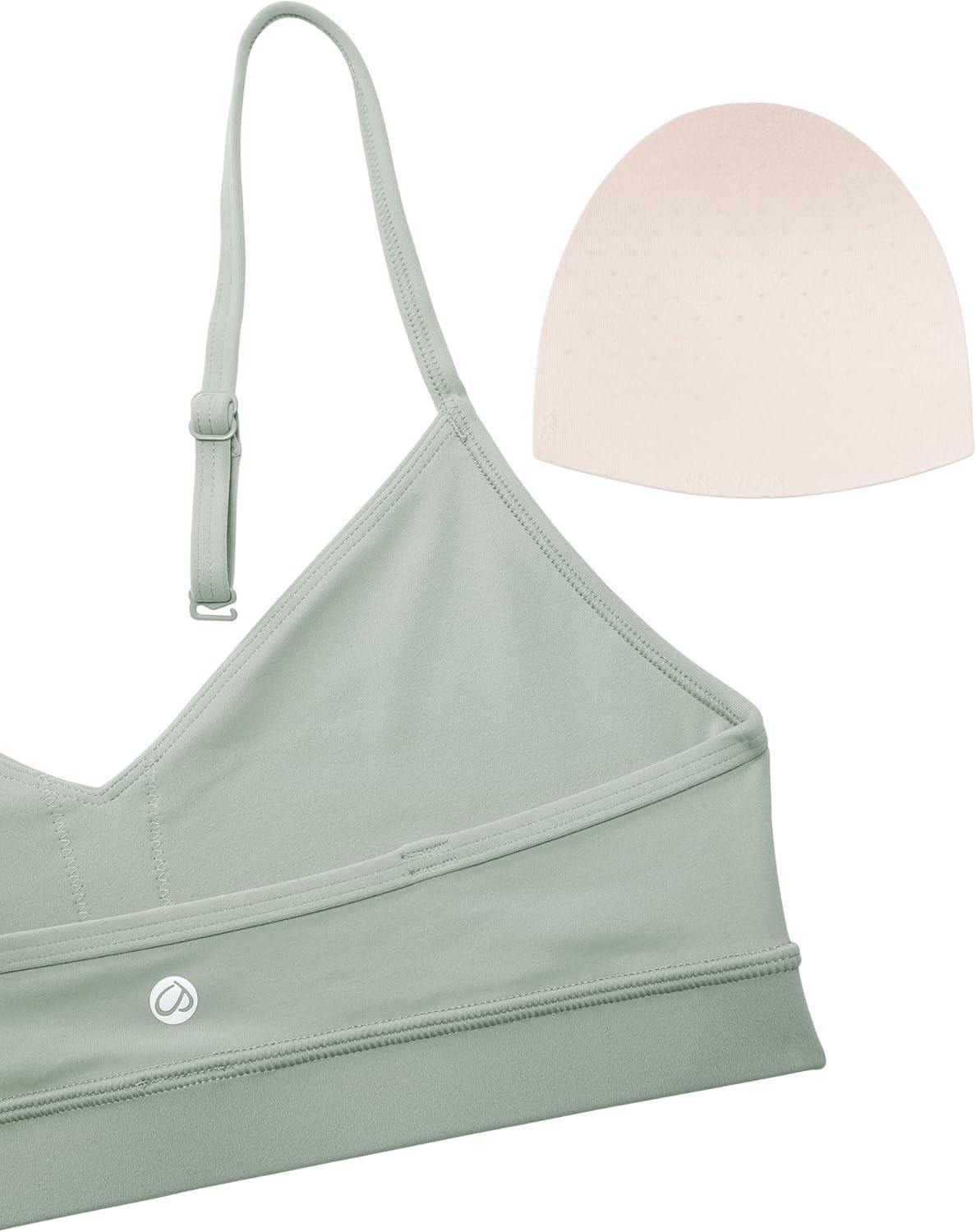 imageCRZ YOGA Butterluxe VNeck Sports Bras for Women Adjustable Thin Straps Padded Yoga Top Basic Wireless CamisoleGreen Palm Court